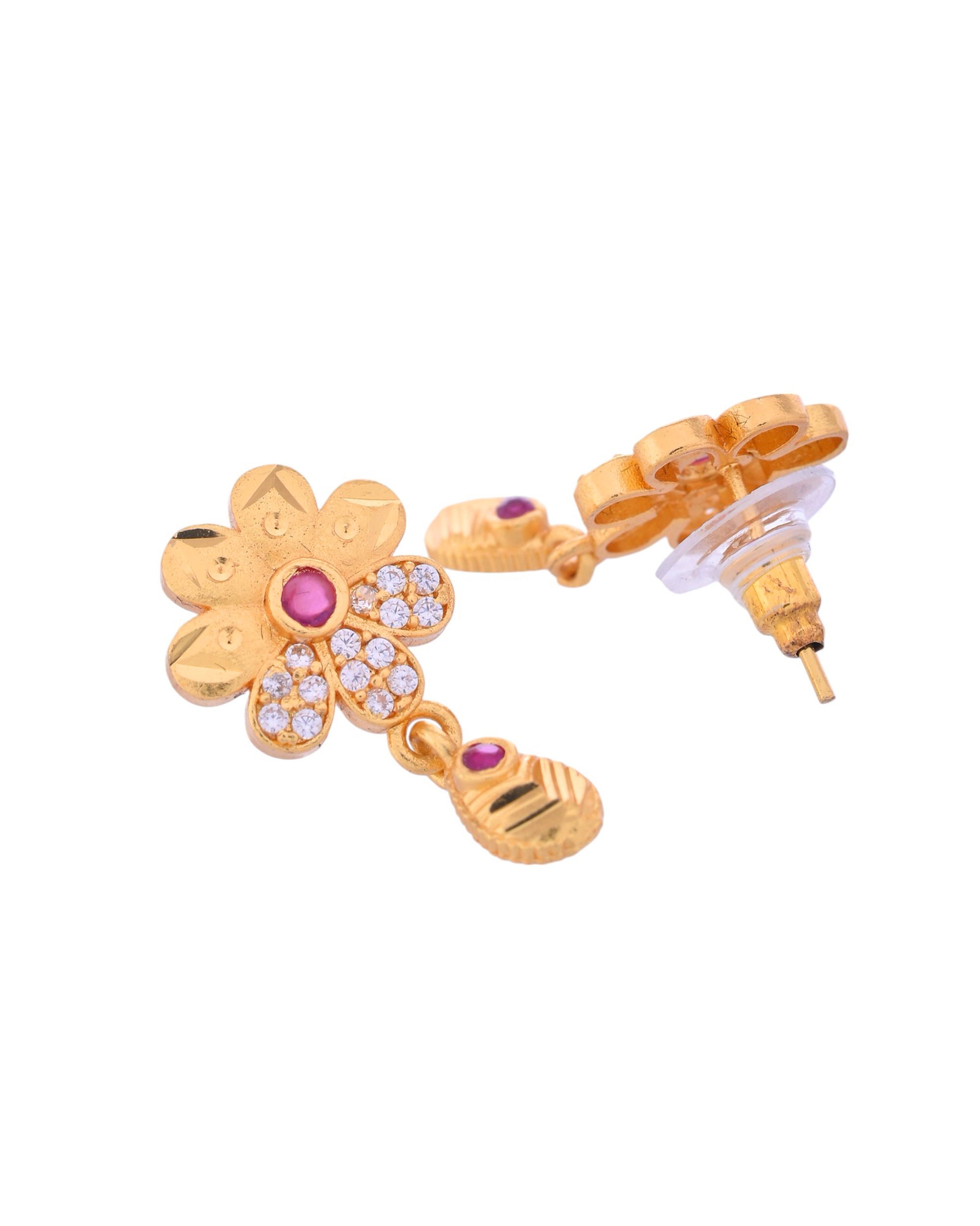 VOJ Gold-Polished Floral Shaped AD Stone Studded Chain Set