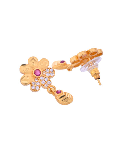 VOJ Gold-Polished Floral Shaped AD Stone Studded Chain Set - Distacart