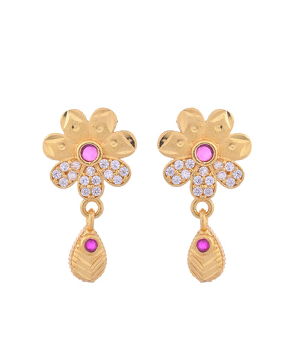 VOJ Gold-Polished Floral Shaped AD Stone Studded Chain Set - Distacart