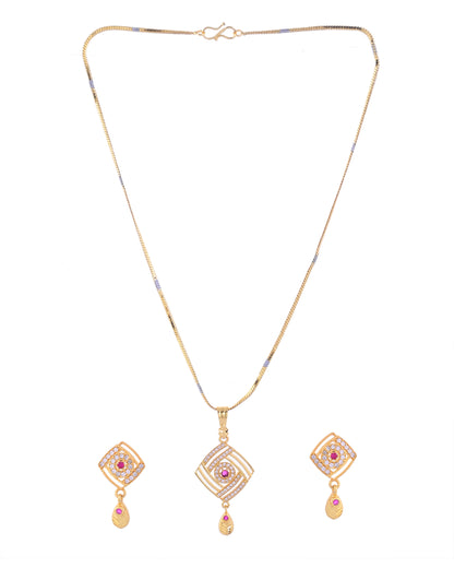VOJ Gold-Polished Square Shaped AD Stone Studded Chain Set - Distacart