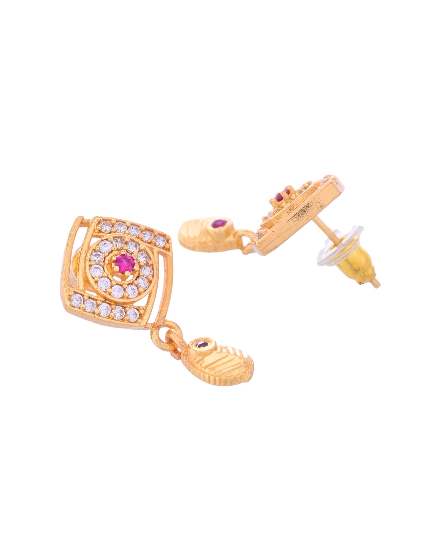 VOJ Gold-Polished Square Shaped AD Stone Studded Chain Set - Distacart