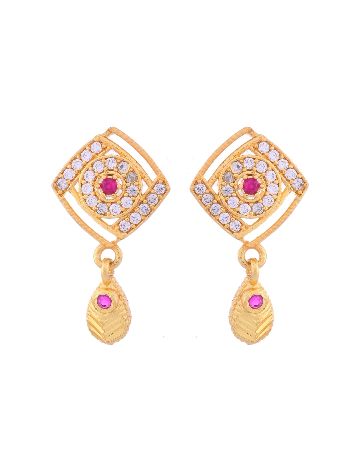 VOJ Gold-Polished Square Shaped AD Stone Studded Chain Set - Distacart