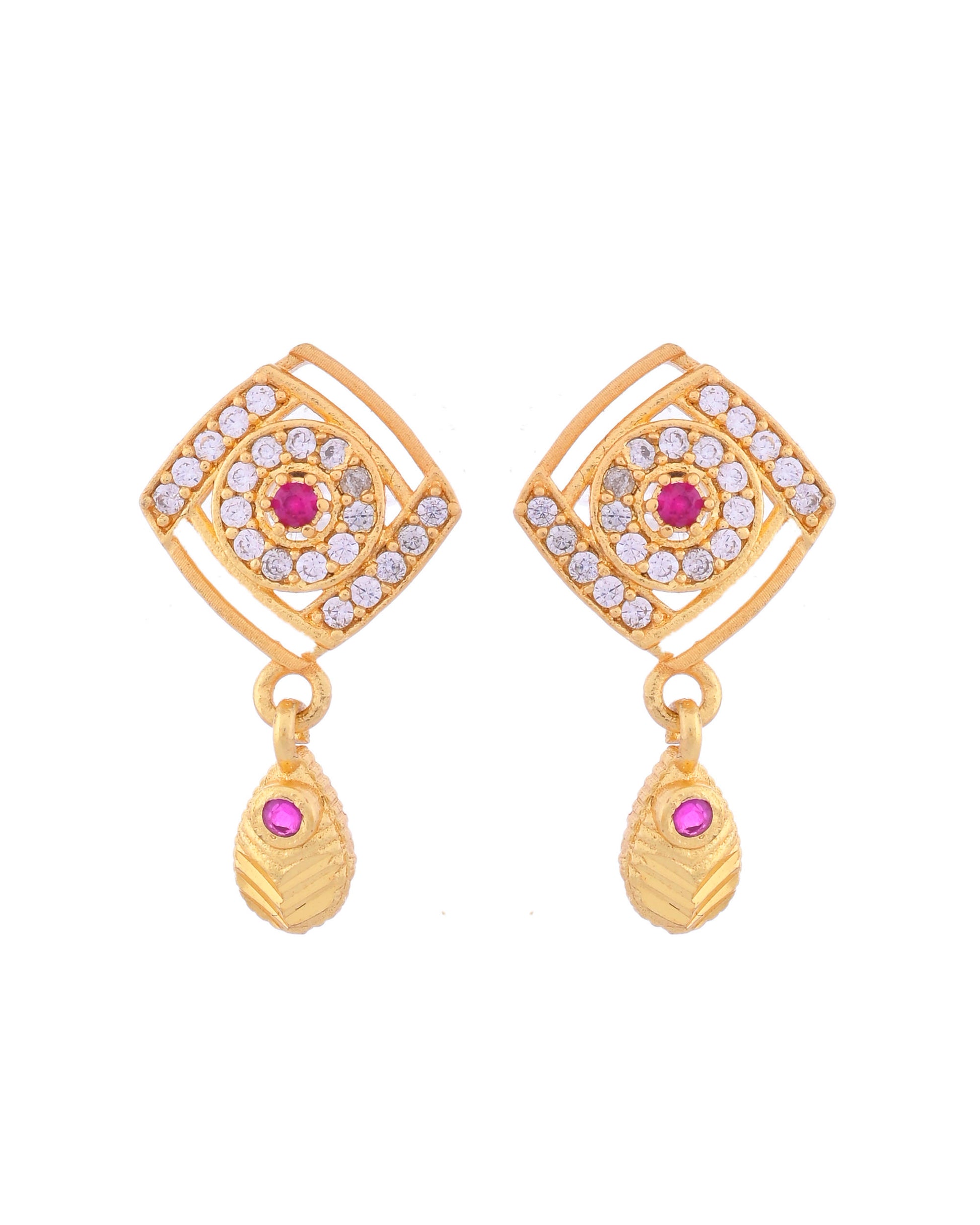 VOJ Gold-Polished Square Shaped AD Stone Studded Chain Set - Distacart