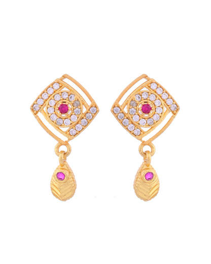 VOJ Gold-Polished Square Shaped AD Stone Studded Chain Set - Distacart
