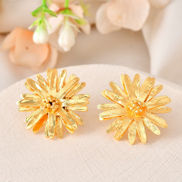 VOJ Gold Polished Anti Tarnish Elegent Floral Shaped Stud Earrings - Distacart