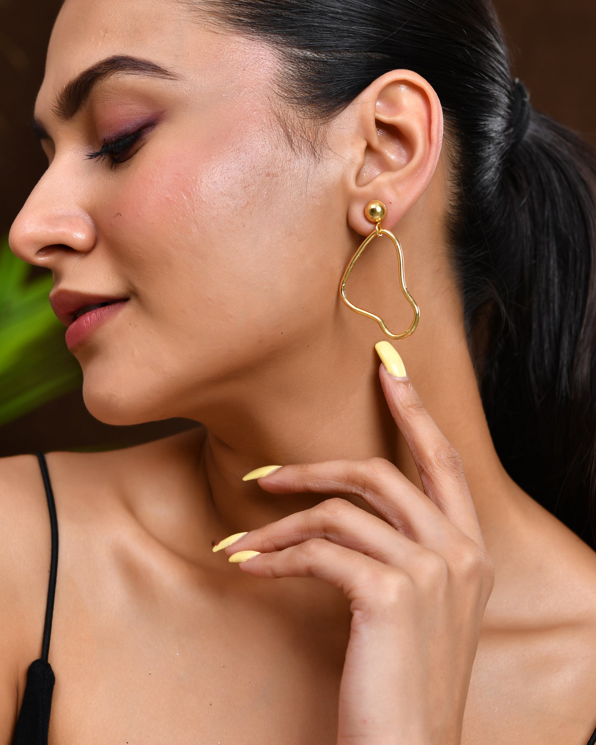 VOJ Gold Polished Anti Tarnish Designer Drop Earrings