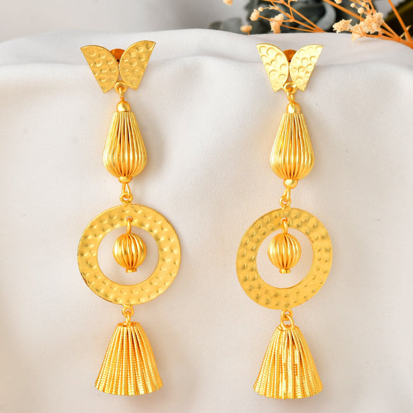 VOJ Gold Polished Designer Anti Tarnish Big Drop Earrings - Distacart
