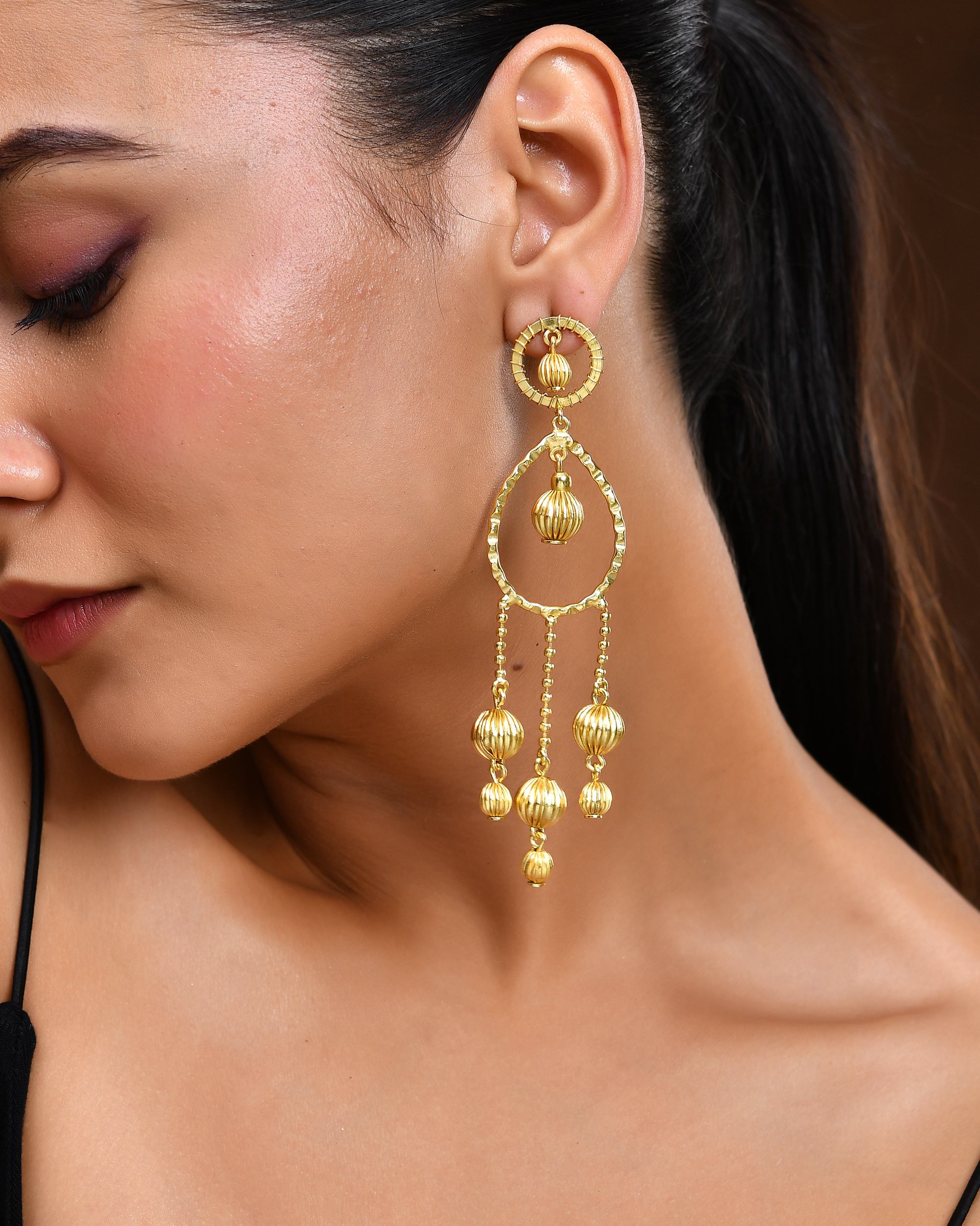 VOJ Gold Polished Elegant Anti Tarnish Big Drop Earrings