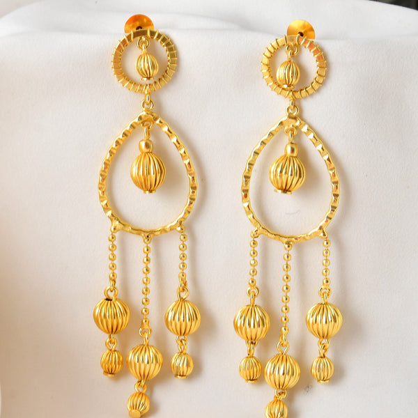 VOJ Gold Polished Elegant Anti Tarnish Big Drop Earrings