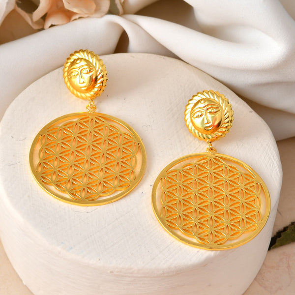 VOJ Gold Polished Hand Crafted Anti Tarnish Circular Earrings