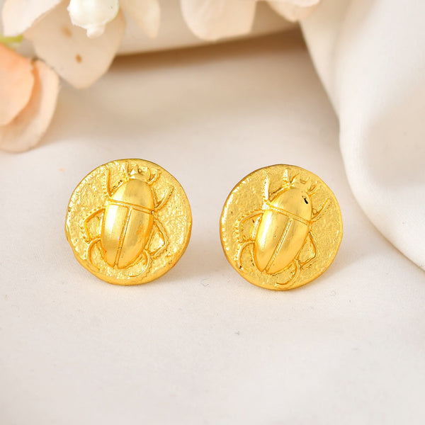 VOJ Gold Polished Designer Small Stud Earrings