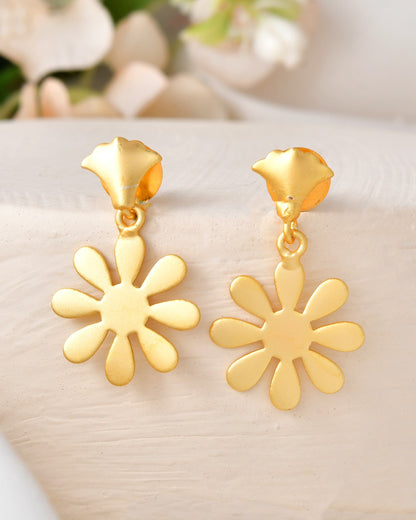 VOJ Gold Polished Anti Tarnish Flower Shaped Drop Earrings - Distacart