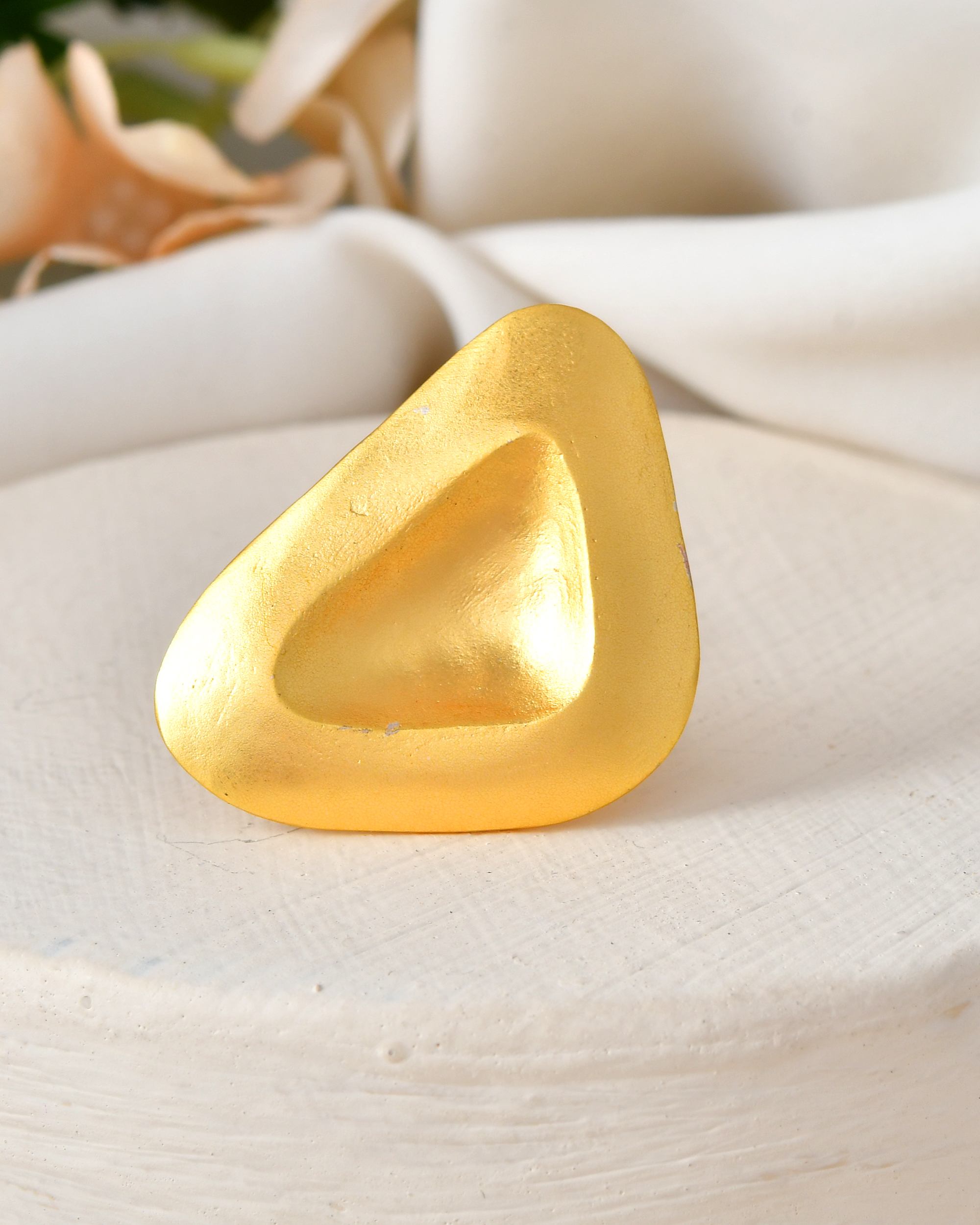 VOJ Gold Polished Geometric Shaped Big Ring