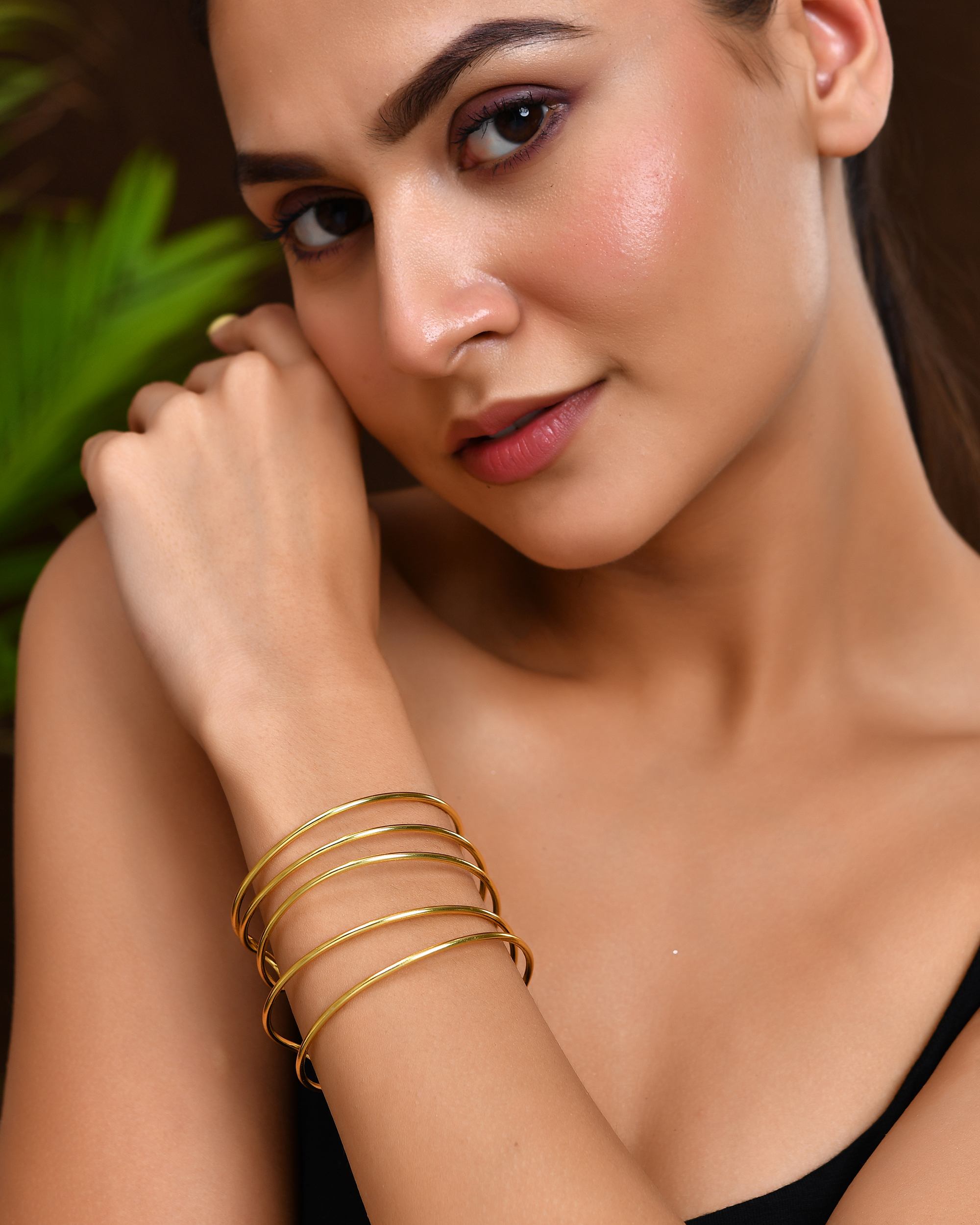 VOJ Gold Polished Elegant Anti Tarnish Multi Layer Bracelet