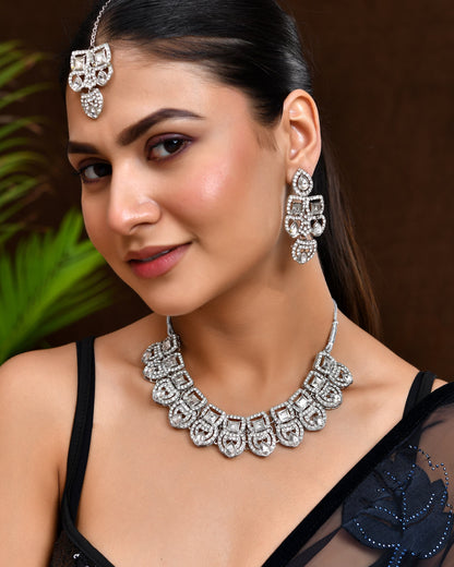 VOJ Silver - Plated American Diamond Studded Jewellery Set - Distacart