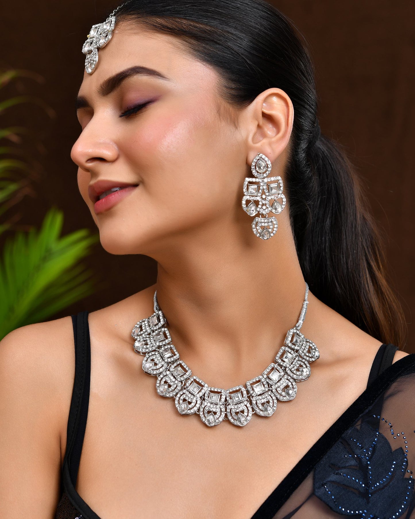 VOJ Silver - Plated American Diamond Studded Jewellery Set - Distacart