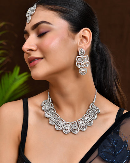 VOJ Silver - Plated American Diamond Studded Jewellery Set - Distacart