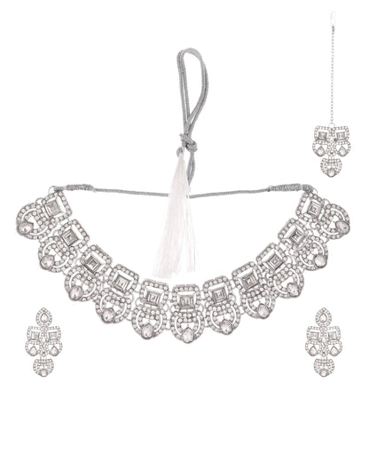 VOJ Silver - Plated American Diamond Studded Jewellery Set - Distacart