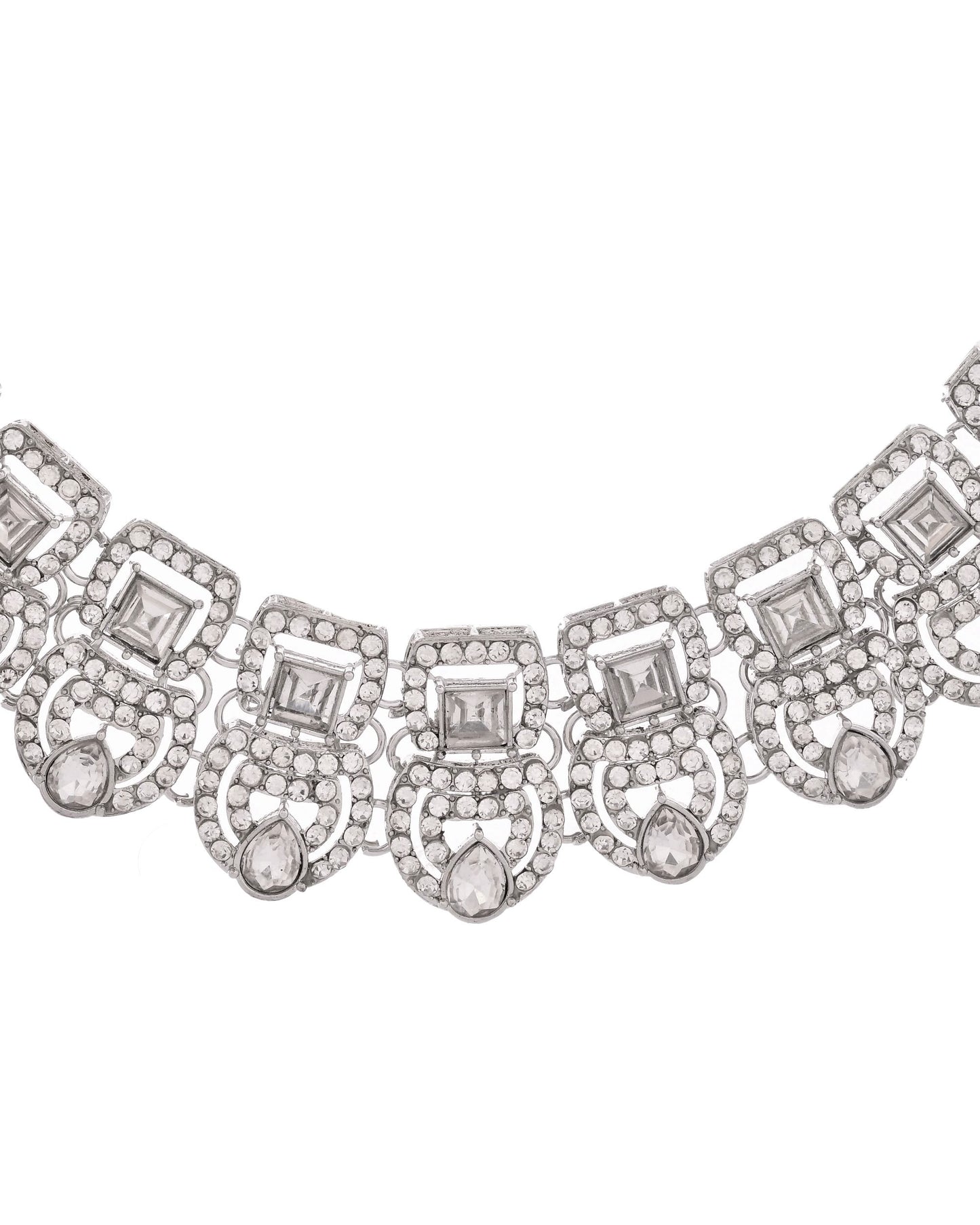 VOJ Silver - Plated American Diamond Studded Jewellery Set - Distacart