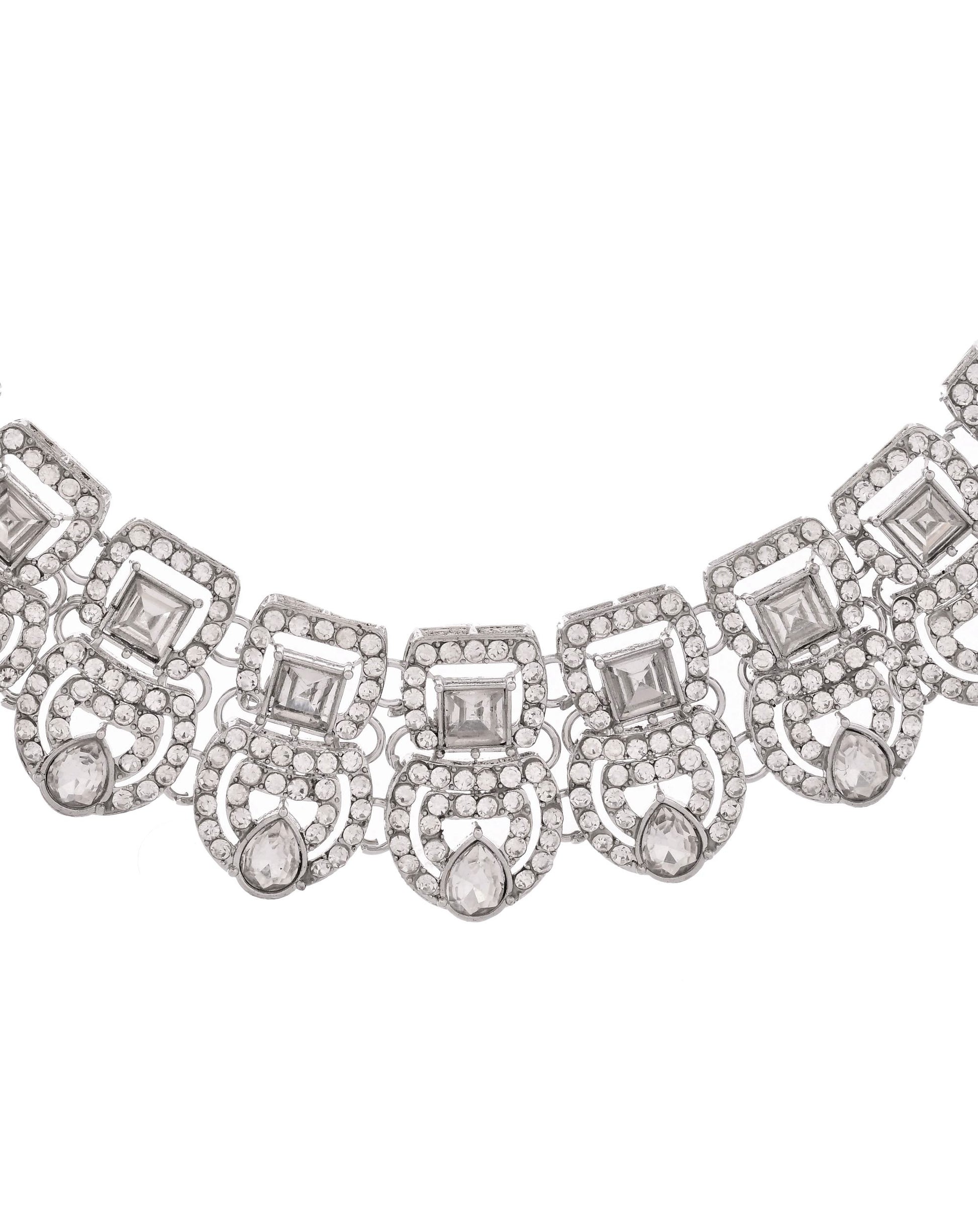 VOJ Silver - Plated American Diamond Studded Jewellery Set - Distacart
