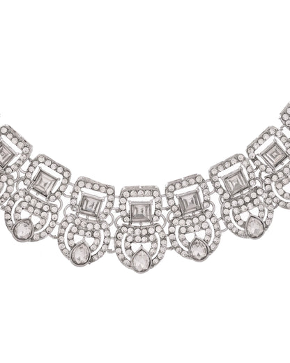 VOJ Silver - Plated American Diamond Studded Jewellery Set - Distacart