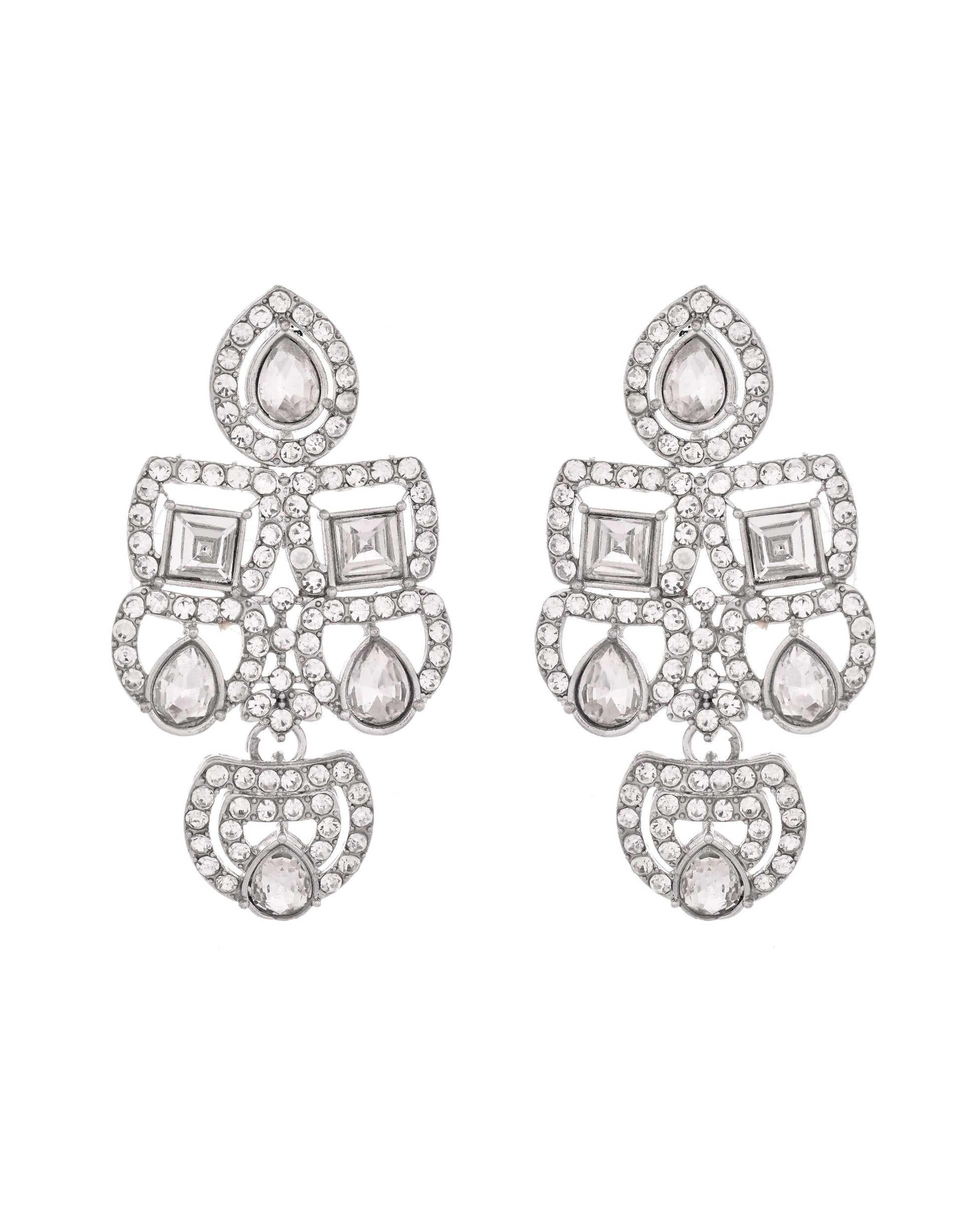 VOJ Silver - Plated American Diamond Studded Jewellery Set - Distacart