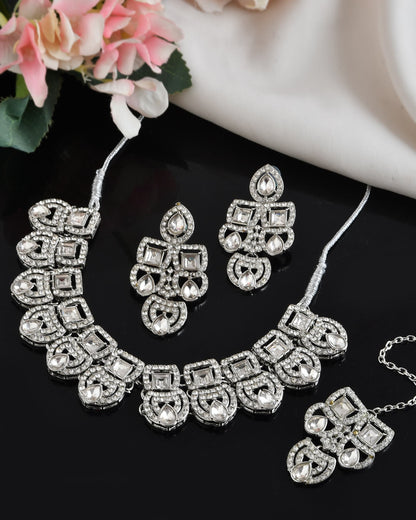 VOJ Silver - Plated American Diamond Studded Jewellery Set - Distacart