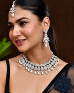 Thumbnail for VOJ Silver-Plated CZ Stone And Pearl Necklace With Earrings And Maang Tikka Set