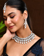 Thumbnail for VOJ Silver-Plated CZ Stone And Pearl Necklace With Earrings And Maang Tikka Set