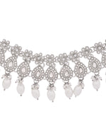 Thumbnail for VOJ Silver-Plated CZ Stone And Pearl Necklace With Earrings And Maang Tikka Set