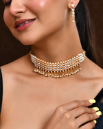 Thumbnail for VOJ Gold Polished Artifical Beads And Stone Studded Necklace And Earrings Set