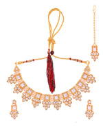 Thumbnail for VOJ Gold Polished Stone Studded Necklace Set With Maang Tikka