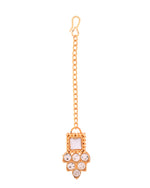 Thumbnail for VOJ Gold Polished Stone Studded Necklace Set With Maang Tikka