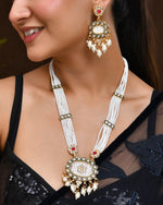 Thumbnail for VOJ Gold Toned Artificial Beads Studded Long Necklace And Earrings Set
