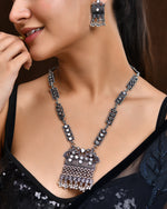 Thumbnail for VOJ Oxidized Silver-Plated Stone-Studded Beaded Long Jewellery Set