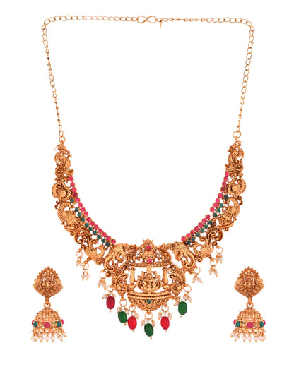 VOJ Gold Polished Beaded Temple Jewellery Set - Distacart