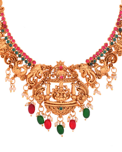 VOJ Gold Polished Beaded Temple Jewellery Set - Distacart