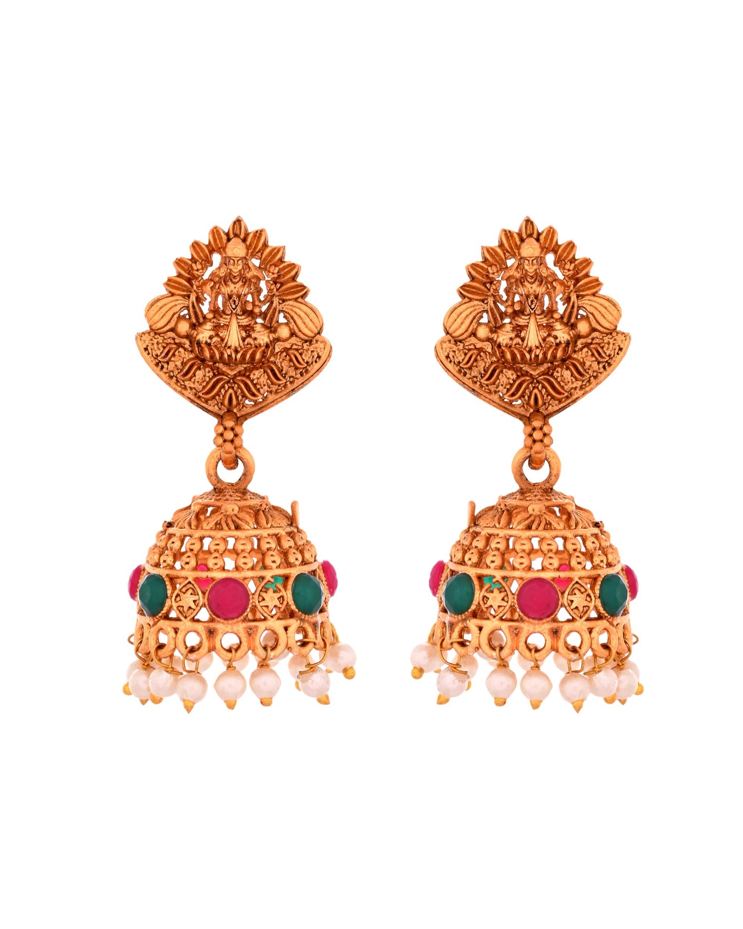 VOJ Gold Polished Beaded Temple Jewellery Set - Distacart