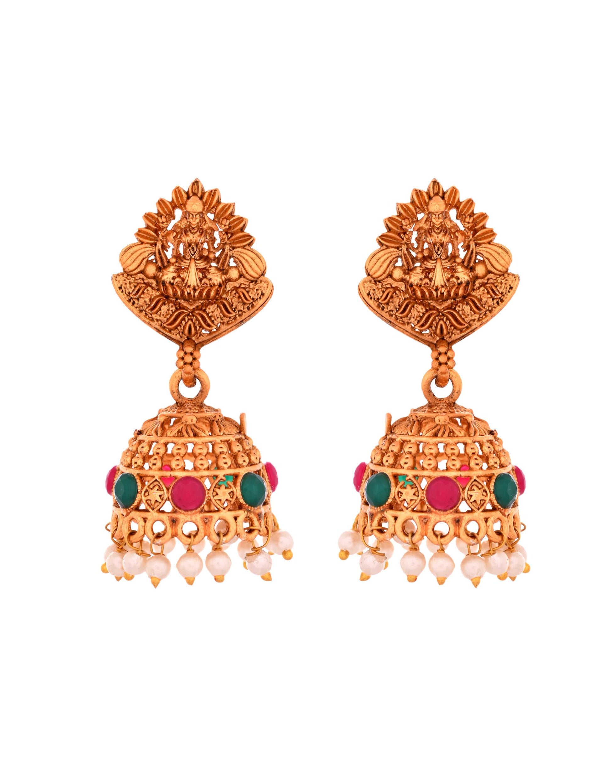 VOJ Gold Polished Beaded Temple Jewellery Set - Distacart