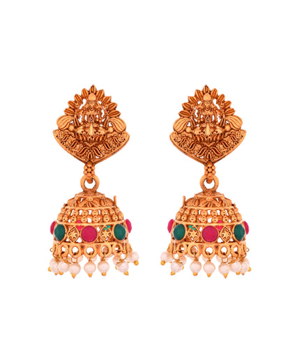 VOJ Gold Polished Beaded Temple Jewellery Set - Distacart