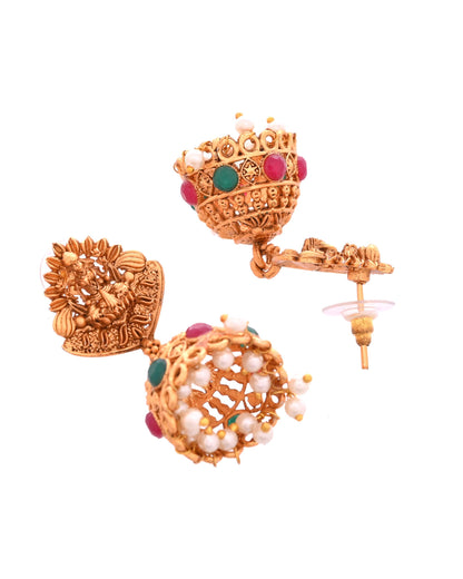 VOJ Gold Polished Beaded Temple Jewellery Set - Distacart
