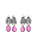 Thumbnail for VOJ Oxidized Silver Toned Green And Pink Stone Studded Jewellery Set