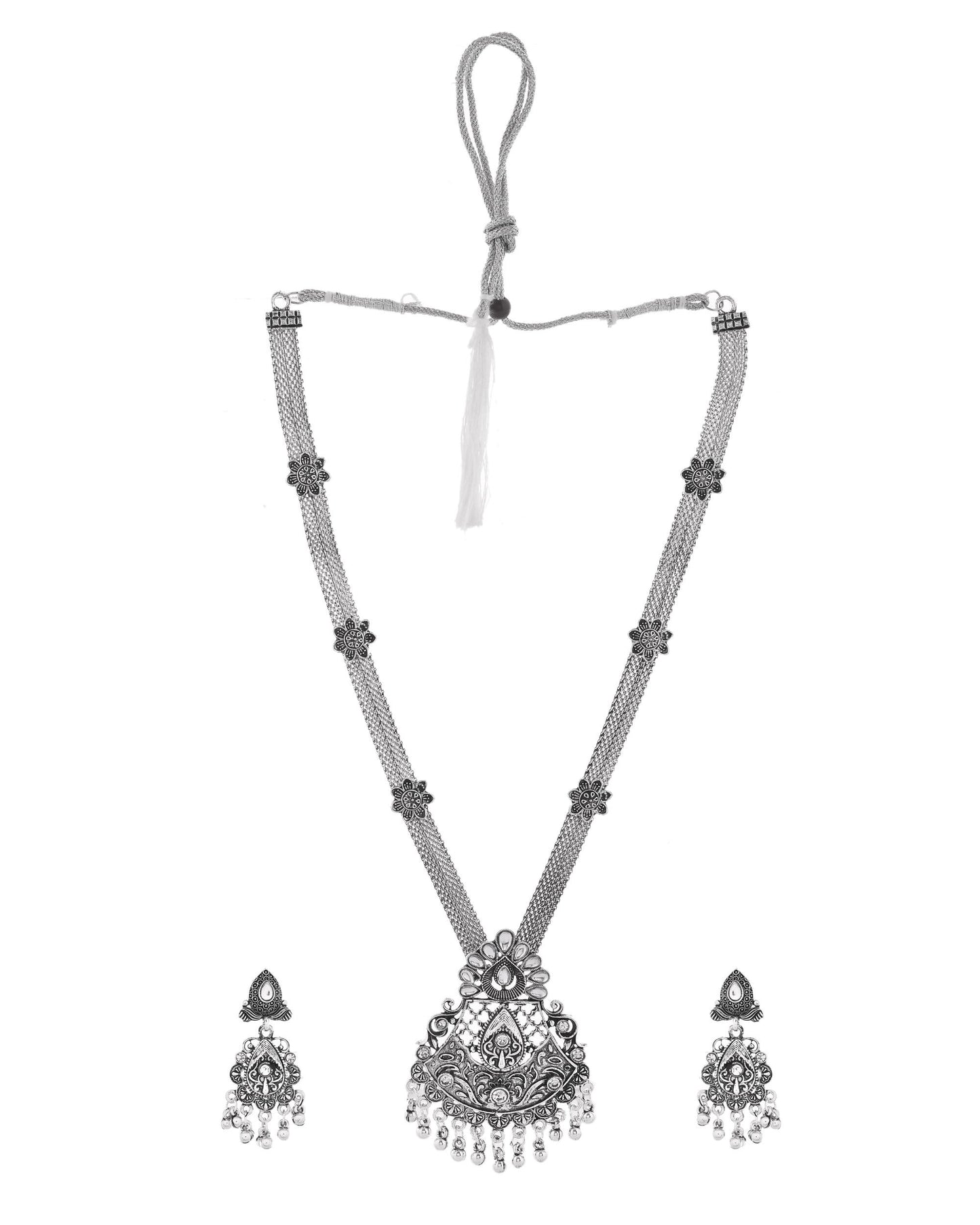 VOJ Oxidized Silver-Plated Artificial Beaded Long Jewellery Set - Distacart
