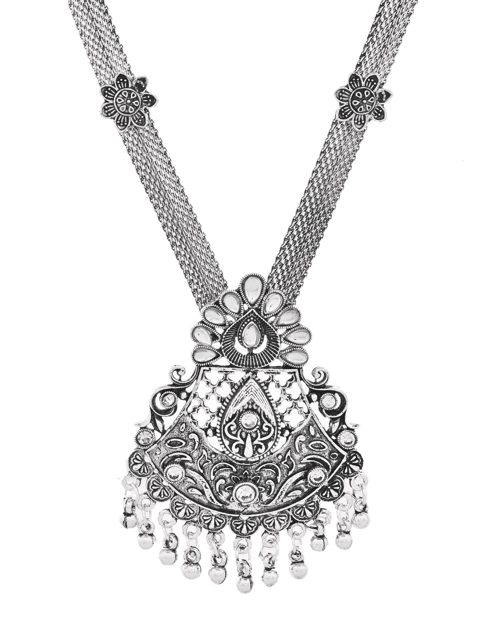 VOJ Oxidized Silver-Plated Artificial Beaded Long Jewellery Set - Distacart