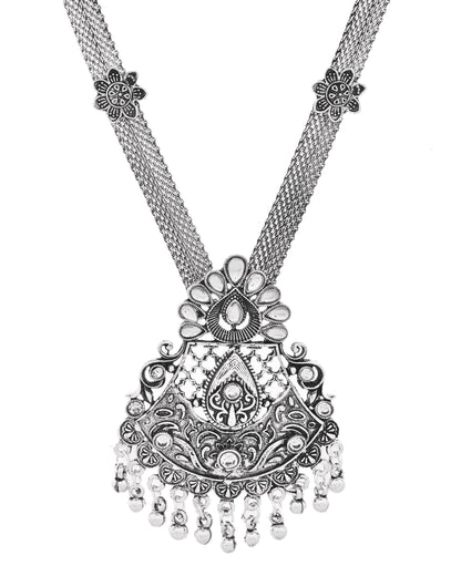 VOJ Oxidized Silver-Plated Artificial Beaded Long Jewellery Set - Distacart
