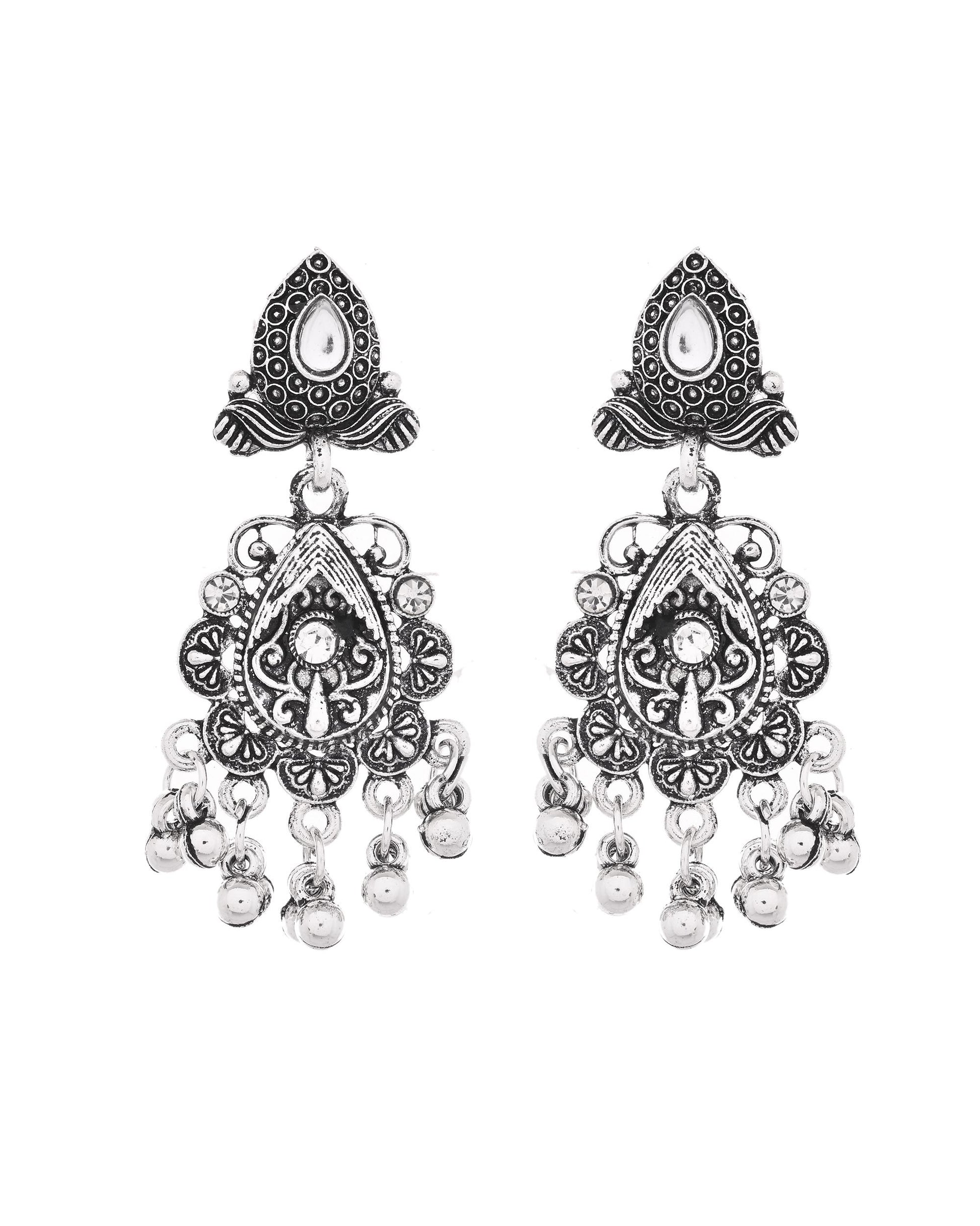 VOJ Oxidized Silver-Plated Artificial Beaded Long Jewellery Set - Distacart