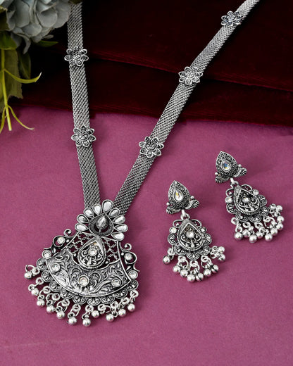 VOJ Oxidized Silver-Plated Artificial Beaded Long Jewellery Set - Distacart