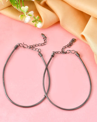 VOJ Set of 2 Rhodium Plated Snake Chain Anklet