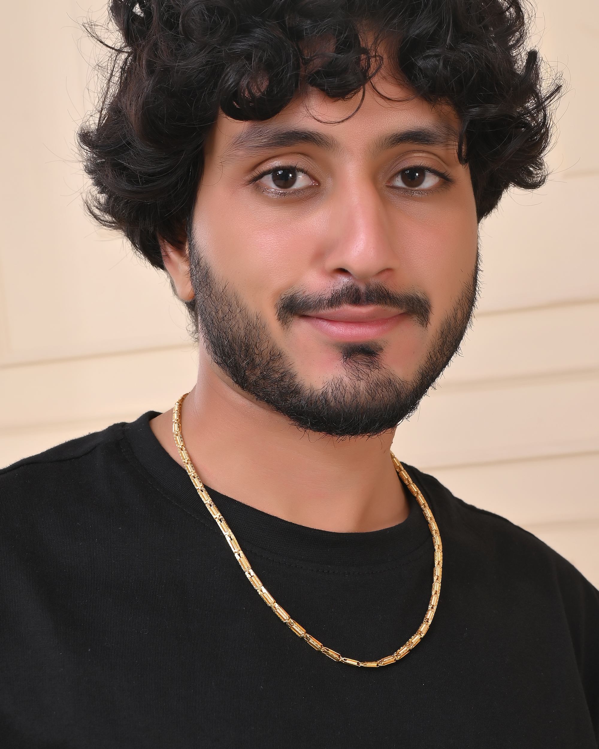 VOJ Men Gold Polished Textured Link Chain