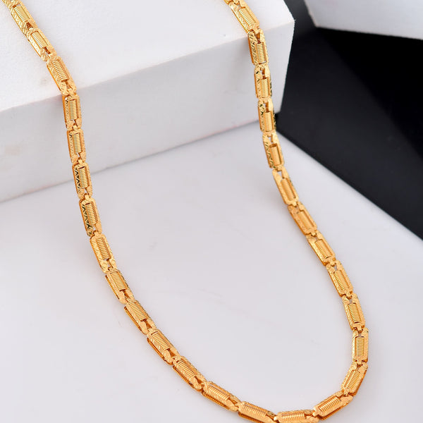 VOJ Men Gold Polished Textured Link Chain
